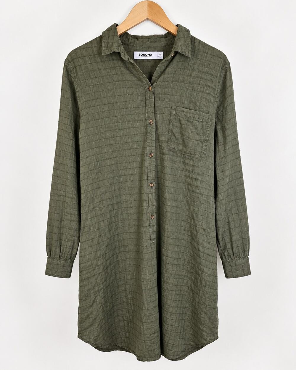 Sonoma Goods For Life Olive Green Textured Shirt Dress Women’s XXL
